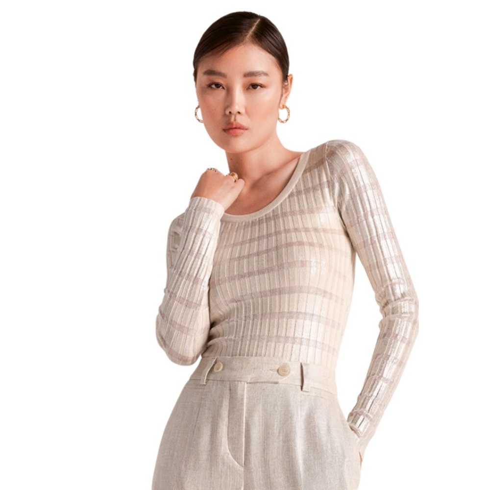 RIANI Shimmering Rib Knit Top